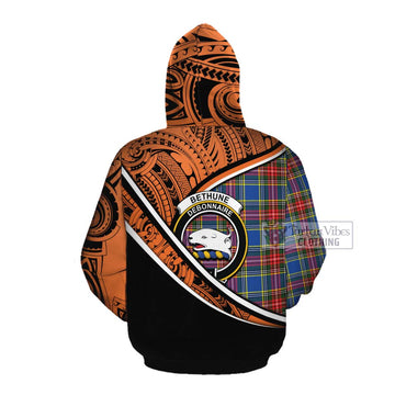 Bethune Crest Tartan Cotton Hoodie with Polynesian Vibes Style - Orange Version