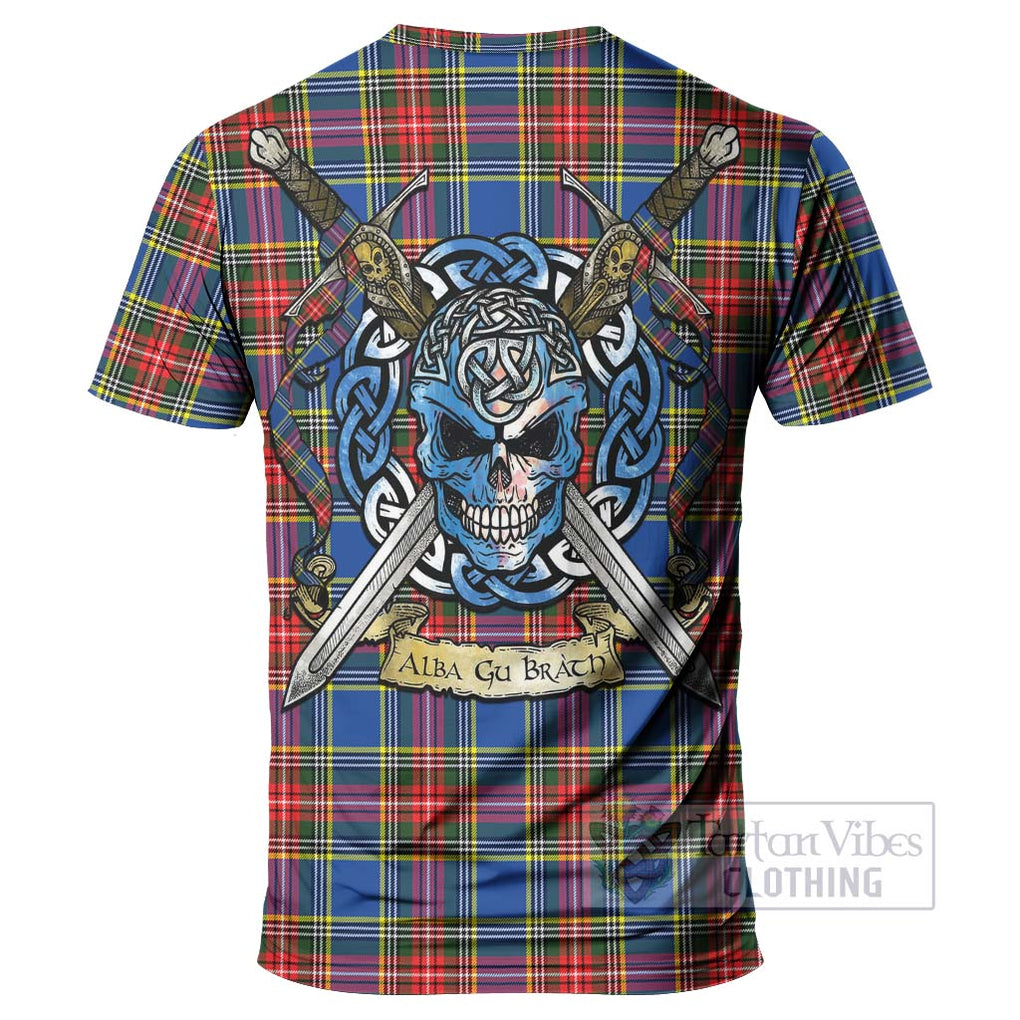 Tartan Vibes Clothing Bethune Tartan T-Shirt with Family Crest Celtic Skull Style