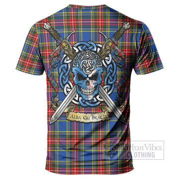 Bethune Tartan T-Shirt with Family Crest Celtic Skull Style