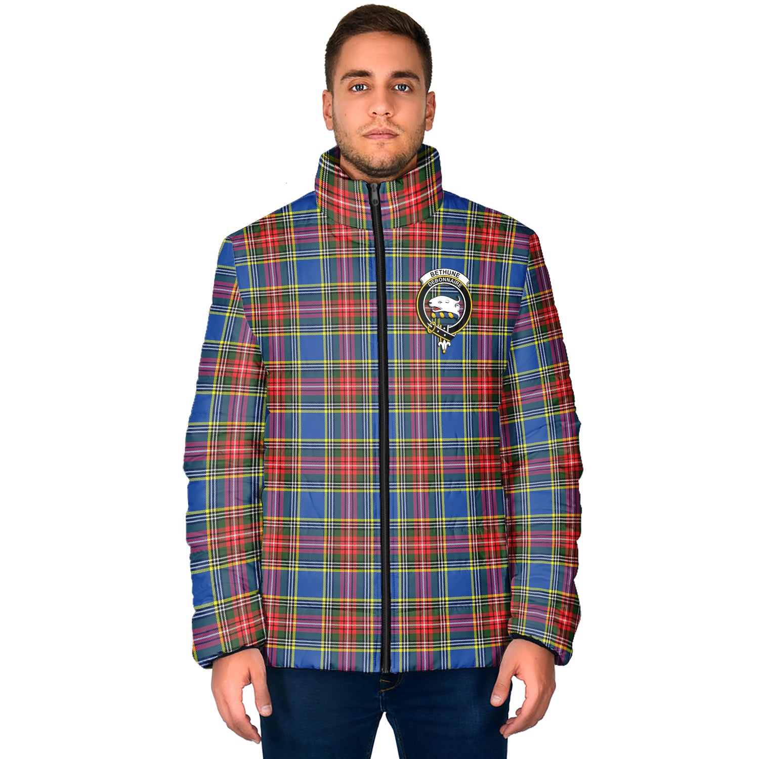 Bethune Tartan Padded Jacket with Family Crest - Tartan Vibes Clothing