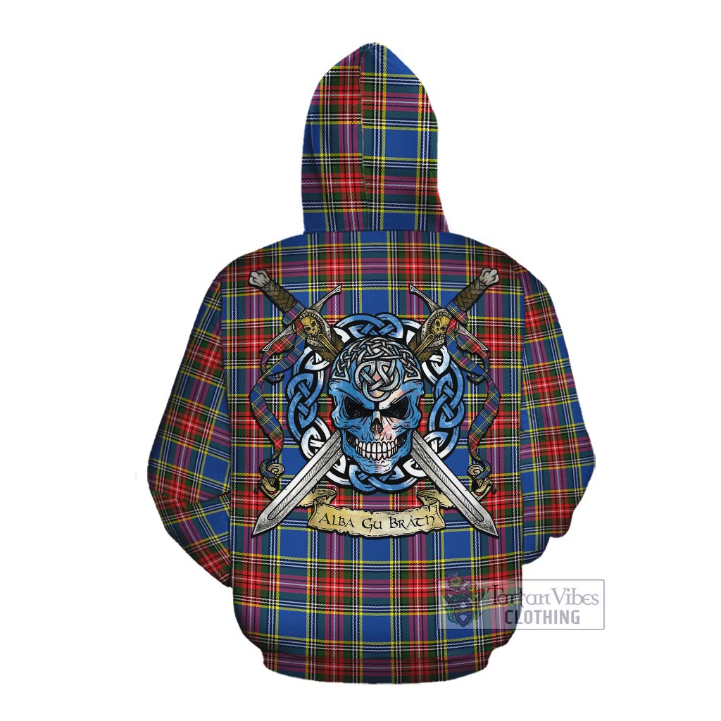 Tartan Vibes Clothing Bethune Tartan Cotton Hoodie with Family Crest Celtic Skull Style