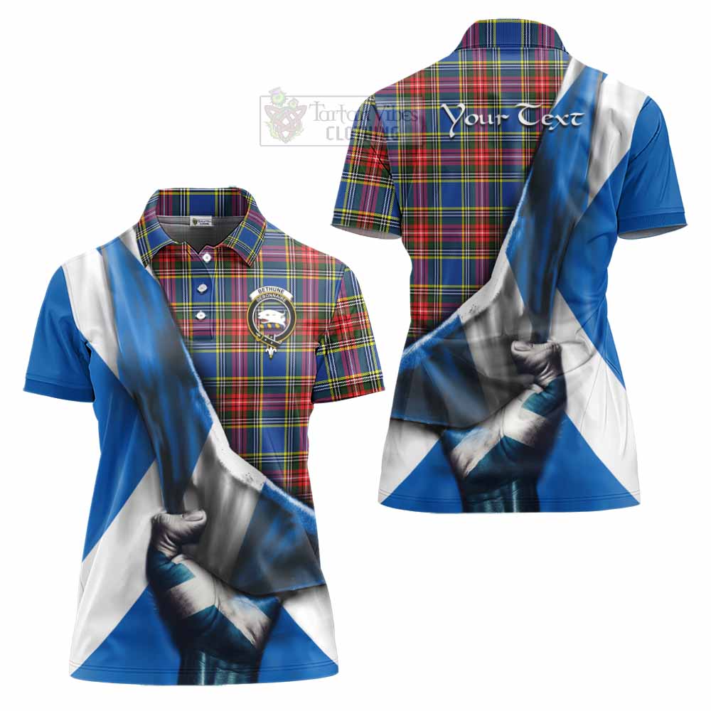 Tartan Vibes Clothing Bethune Tartan Women's Polo Shirt with Family Crest Scotland Patriotic Style