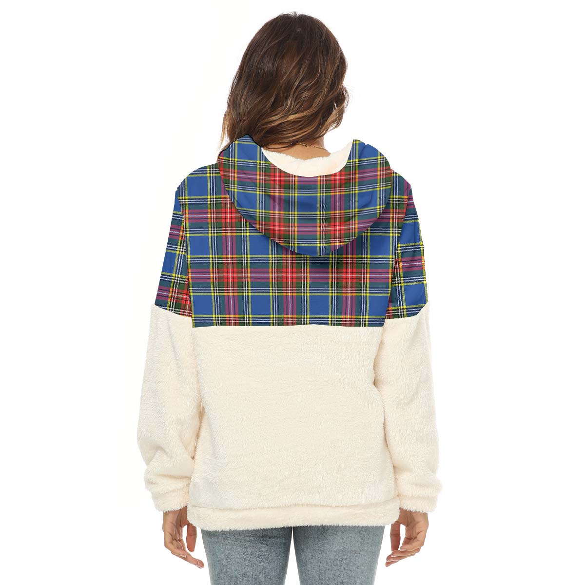 Bethune Tartan Women's Borg Fleece Hoodie With Half Zip - Tartanvibesclothing