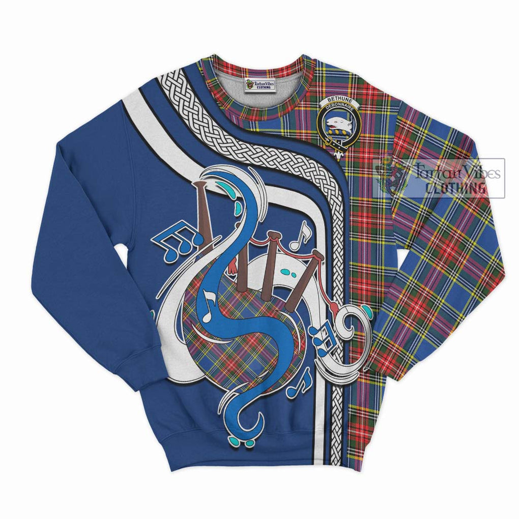 Bethune Tartan Sweatshirt with Epic Bagpipe Style - Tartanvibesclothing Shop