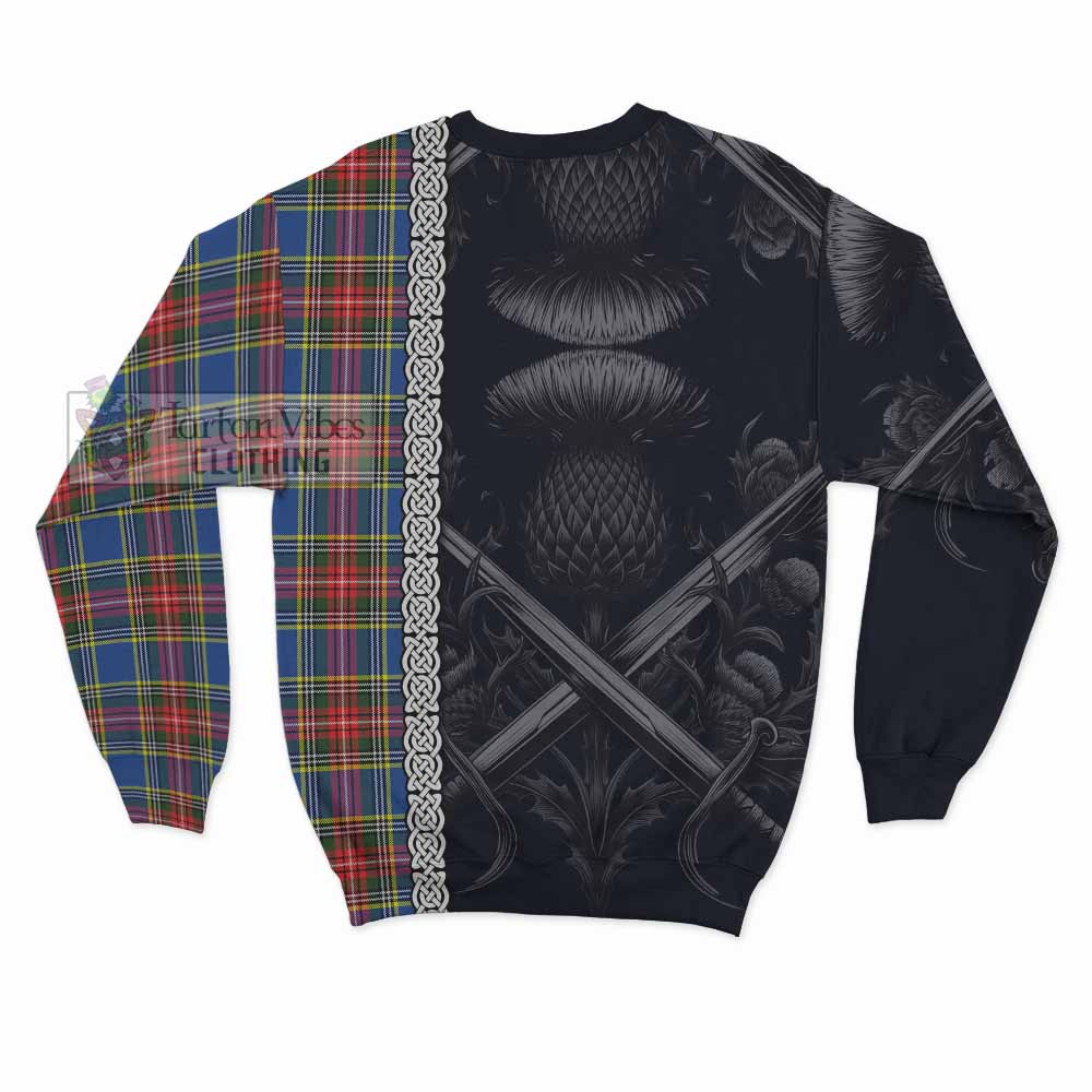 Tartan Vibes Clothing Bethune Tartan Sweatshirt with Family Crest Cross Sword Thistle Celtic Vibes