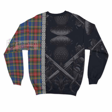 Bethune Tartan Sweatshirt with Family Crest Cross Sword Thistle Celtic Vibes