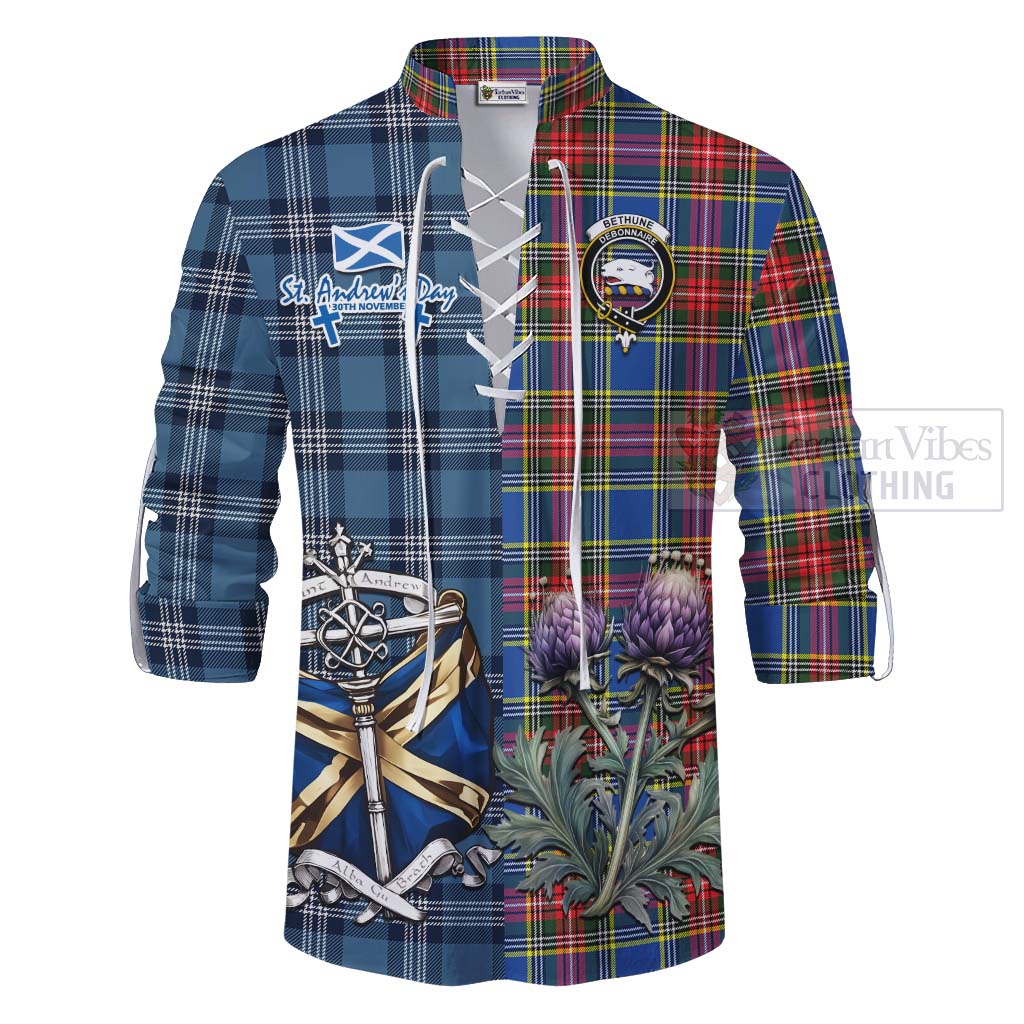 Tartan Vibes Clothing Bethune Tartan Ghillie Kilt Shirt Happy St. Andrew's Day Half Tartan Style