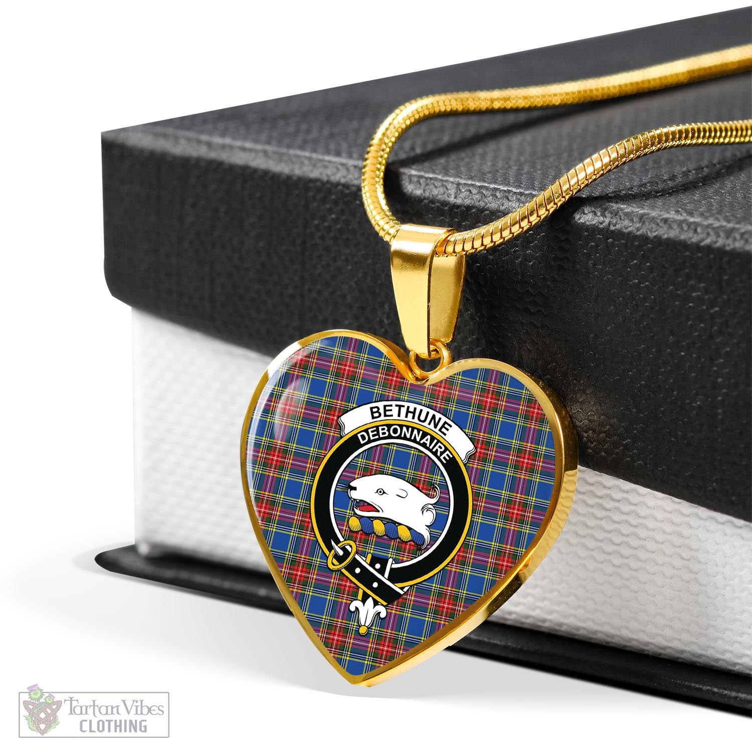 Tartan Vibes Clothing Bethune Tartan Heart Necklace with Family Crest