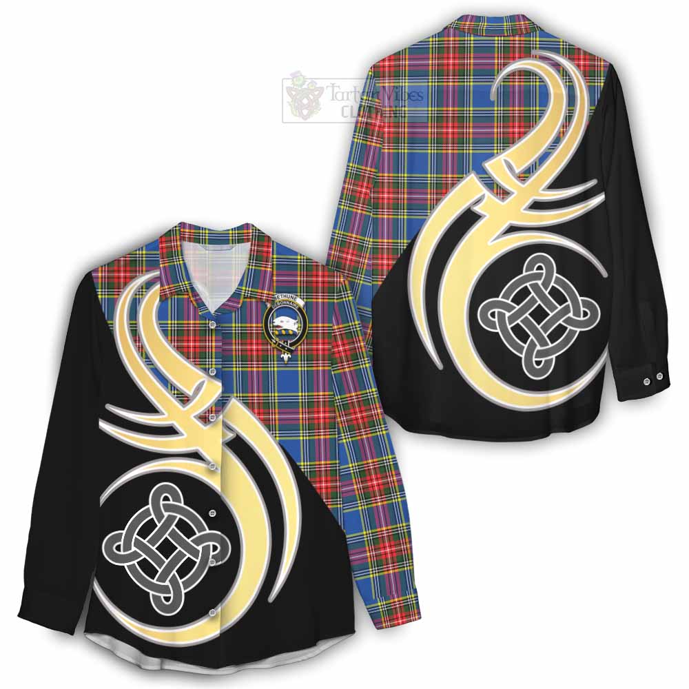 Tartan Vibes Clothing Bethune Tartan Women's Casual Shirt with Family Crest and Celtic Symbol Style