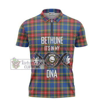 Bethune Tartan Zipper Polo Shirt with Family Crest DNA In Me Style