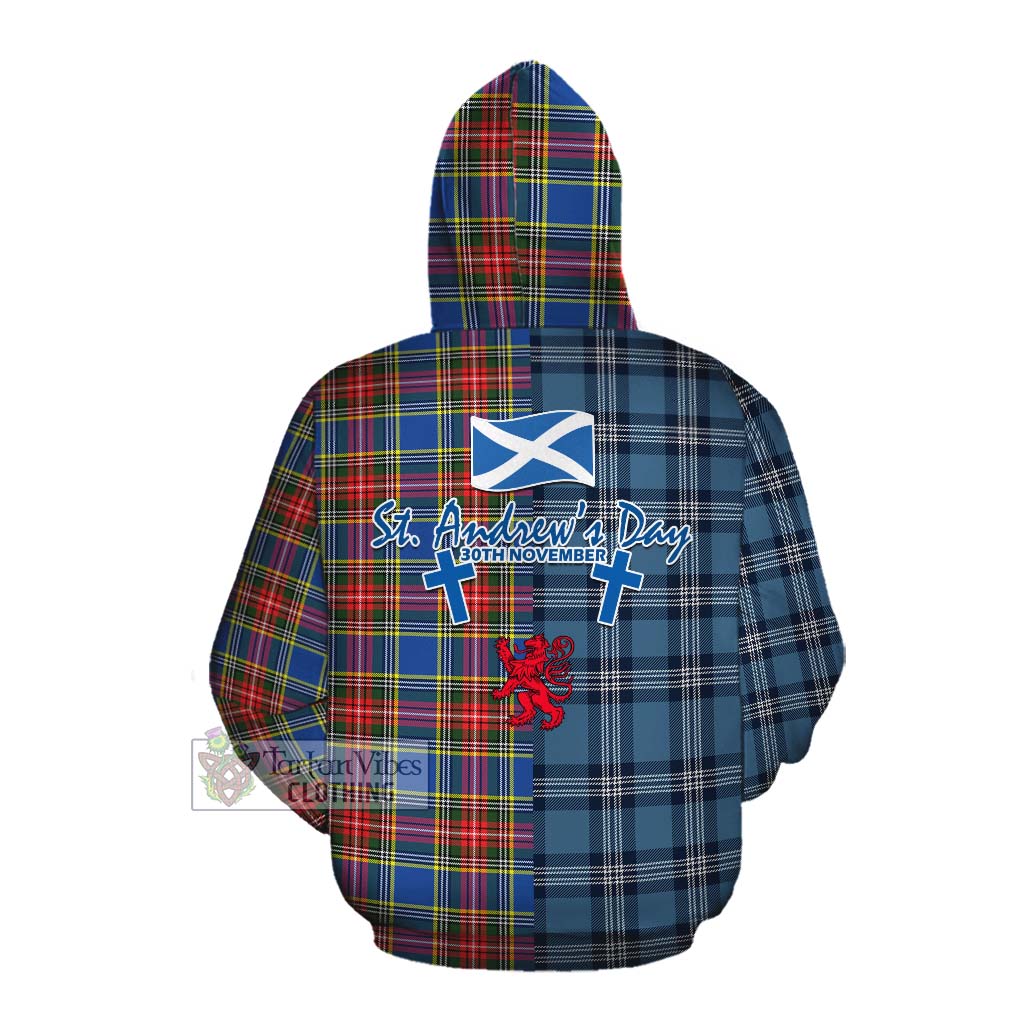 Tartan Vibes Clothing Bethune Tartan Cotton Hoodie Happy St. Andrew's Day Half Tartan Style