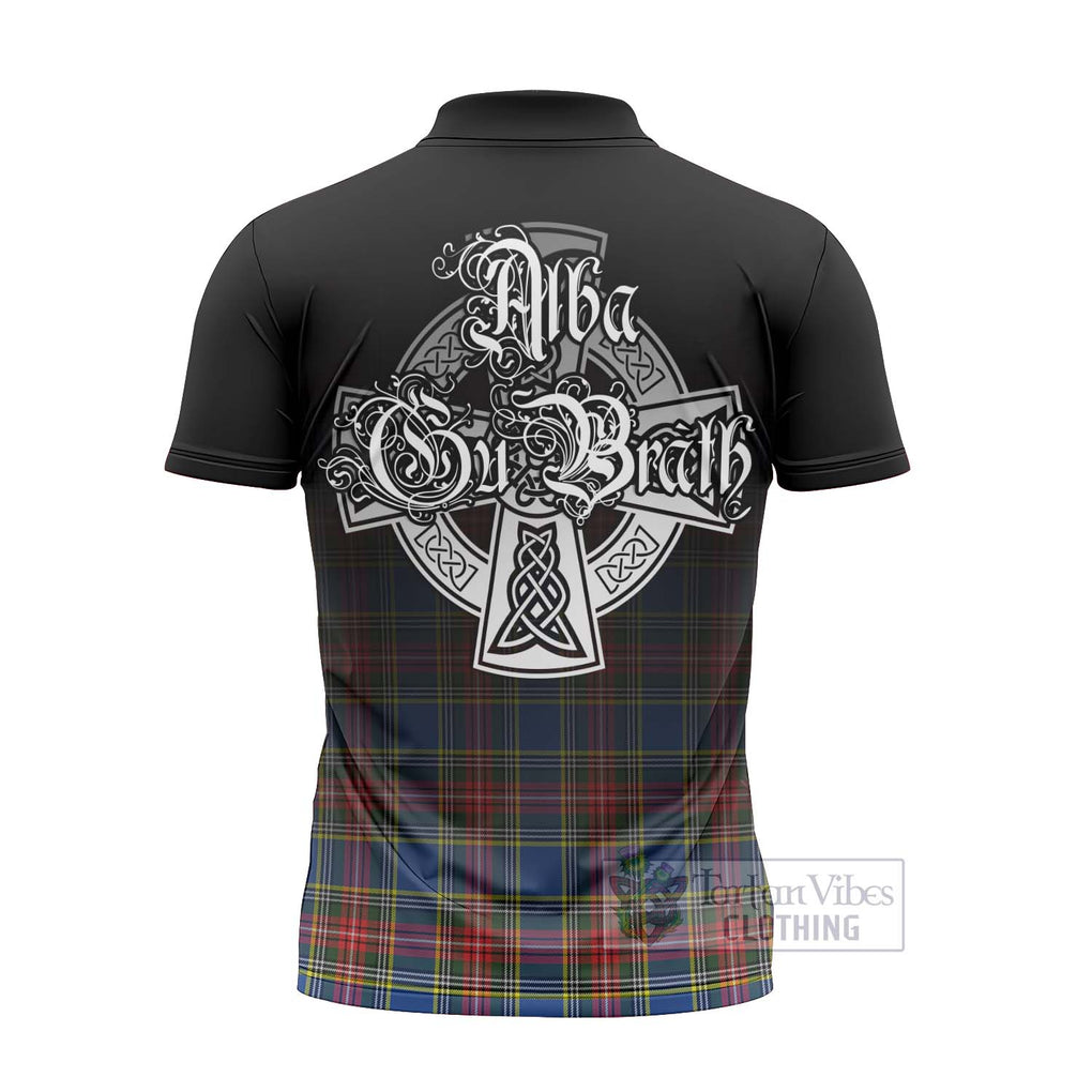 Tartan Vibes Clothing Bethune Tartan Zipper Polo Shirt Featuring Alba Gu Brath Family Crest Celtic Inspired