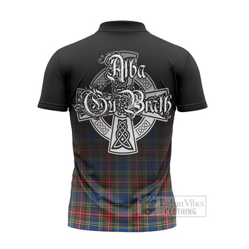 Bethune Tartan Zipper Polo Shirt Featuring Alba Gu Brath Family Crest Celtic Inspired