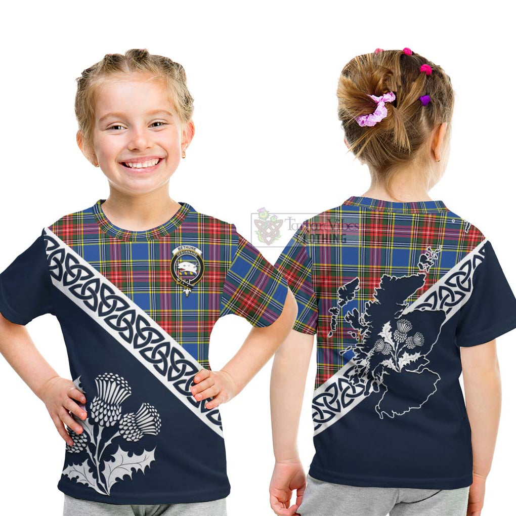 Bethune Tartan Kid T-Shirt Featuring Thistle and Scotland Map - Tartan Vibes Clothing