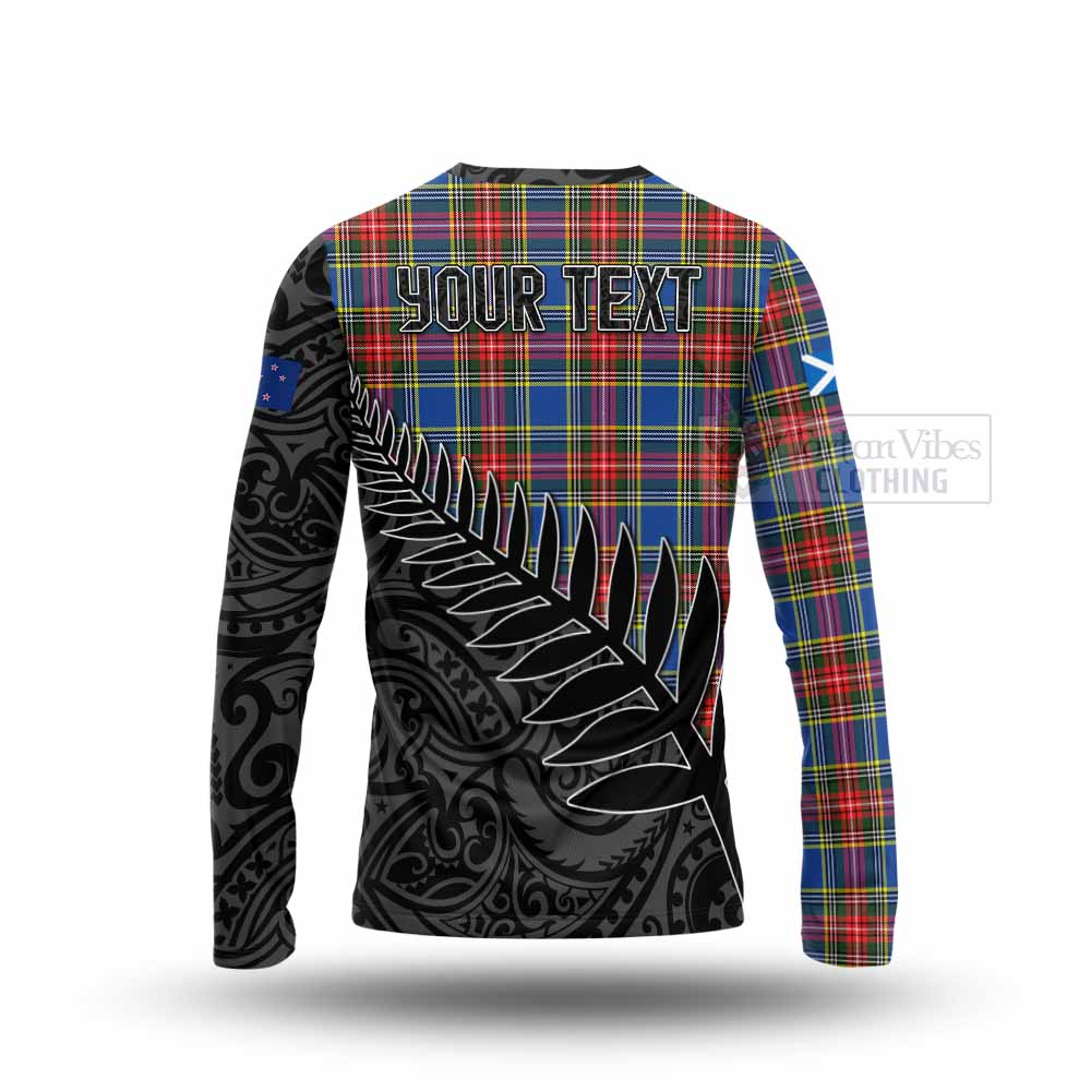 Tartan Vibes Clothing Bethune Crest Tartan Long Sleeve T-Shirt with New Zealand Silver Fern Half Style