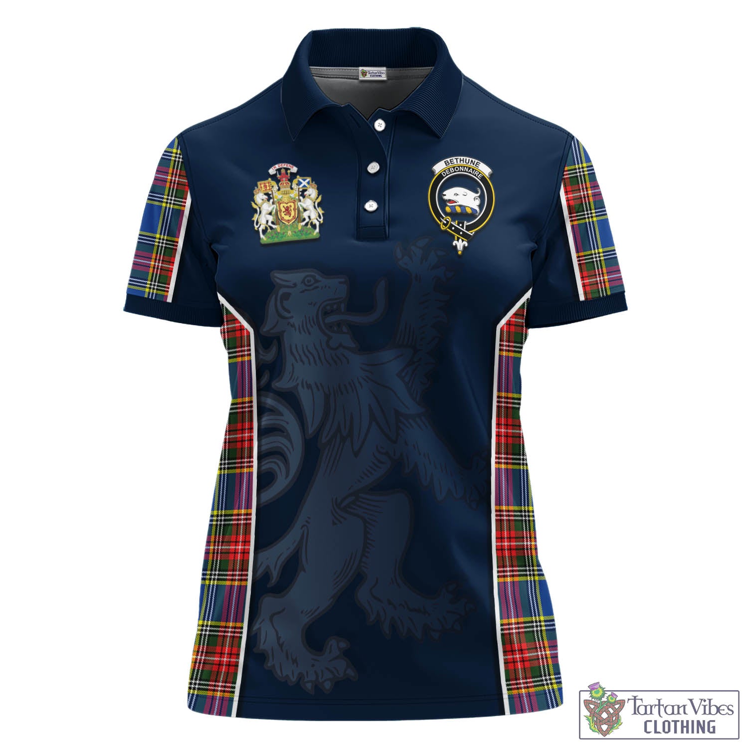 Tartan Vibes Clothing Bethune Tartan Women's Polo Shirt with Family Crest and Lion Rampant Vibes Sport Style