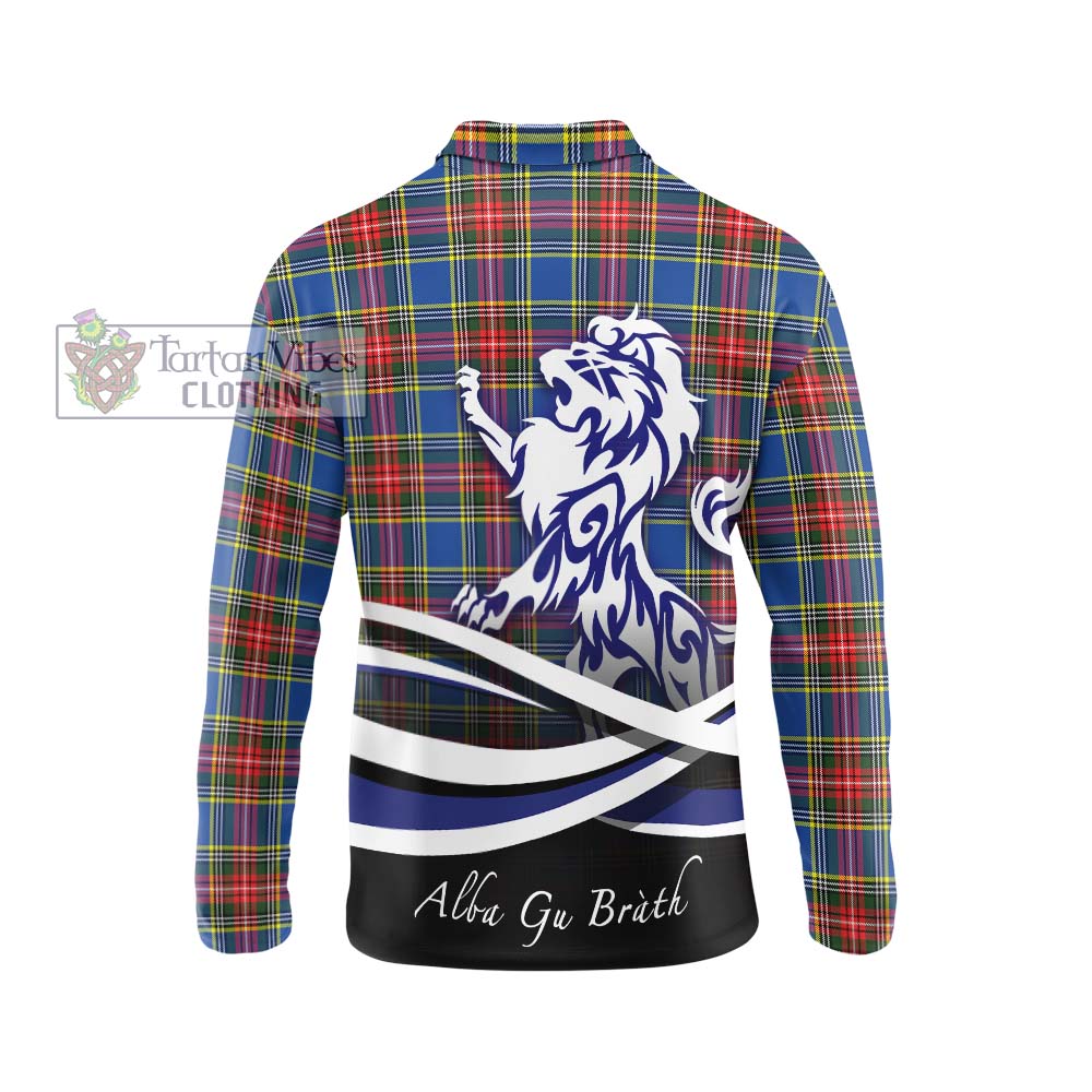 Bethune Tartan Long Sleeve Polo Shirt with Alba Gu Brath Regal Lion Emblem - Tartanvibesclothing Shop