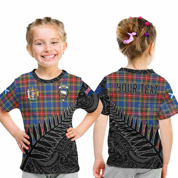 Bethune Crest Tartan Kid T-Shirt with New Zealand Silver Fern Half Style