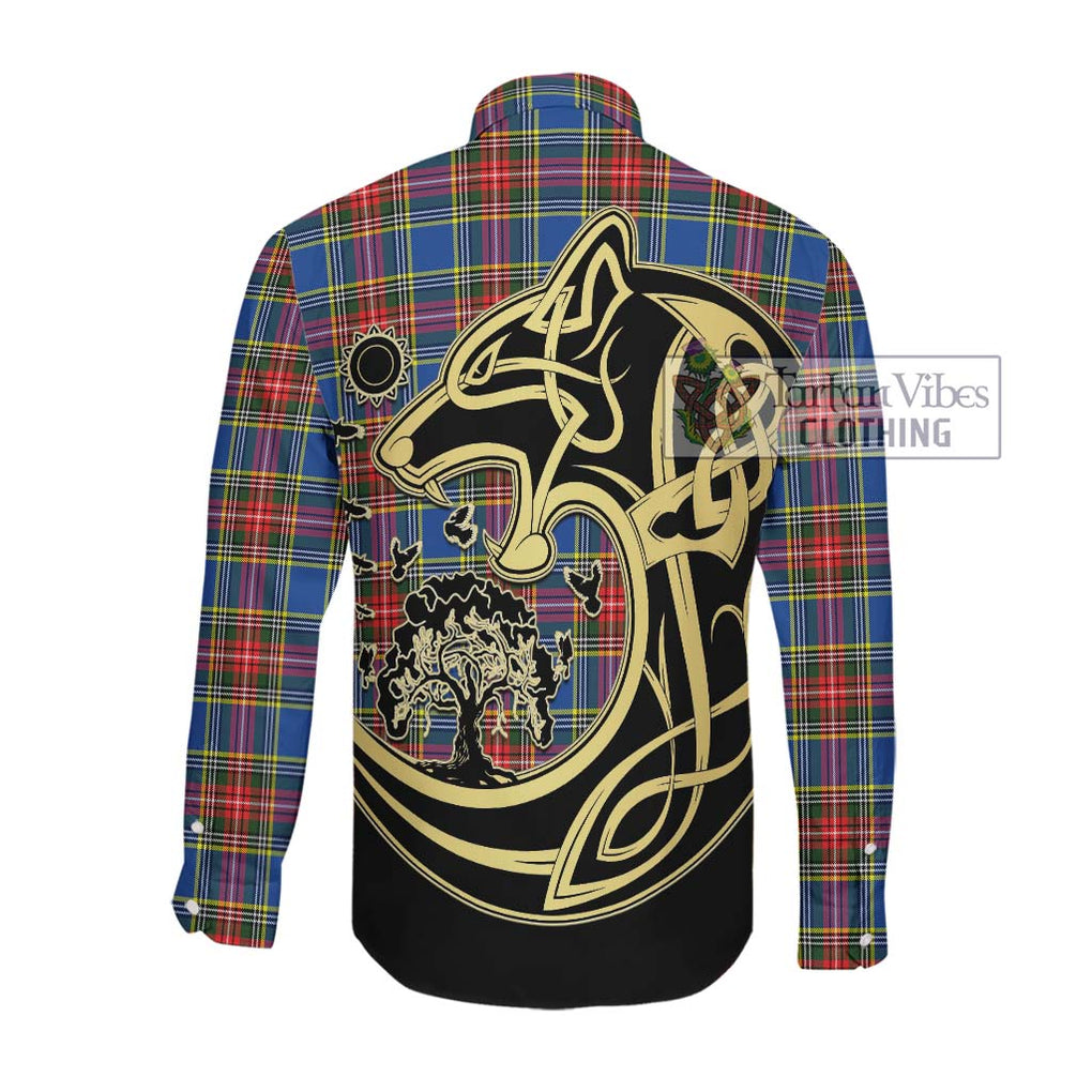 Bethune Tartan Long Sleeve Button Shirt with Family Crest Celtic Wolf Style Men's Shirt - Tartan Vibes Clothing