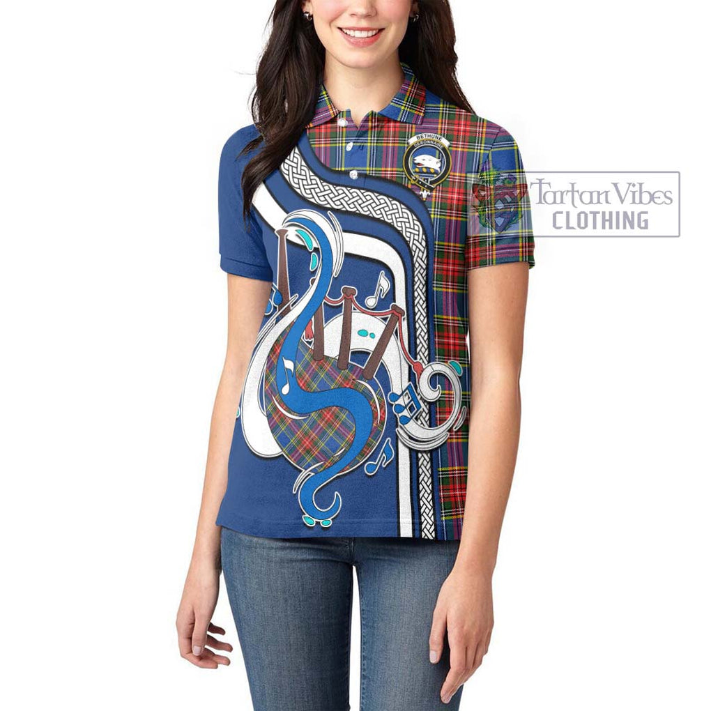 Bethune Tartan Women's Polo Shirt with Epic Bagpipe Style - Tartanvibesclothing Shop