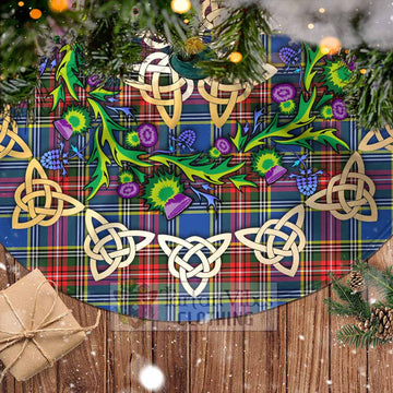 Bethune Tartan Christmas Tree Skirt with Thistle Celtic Knot Style