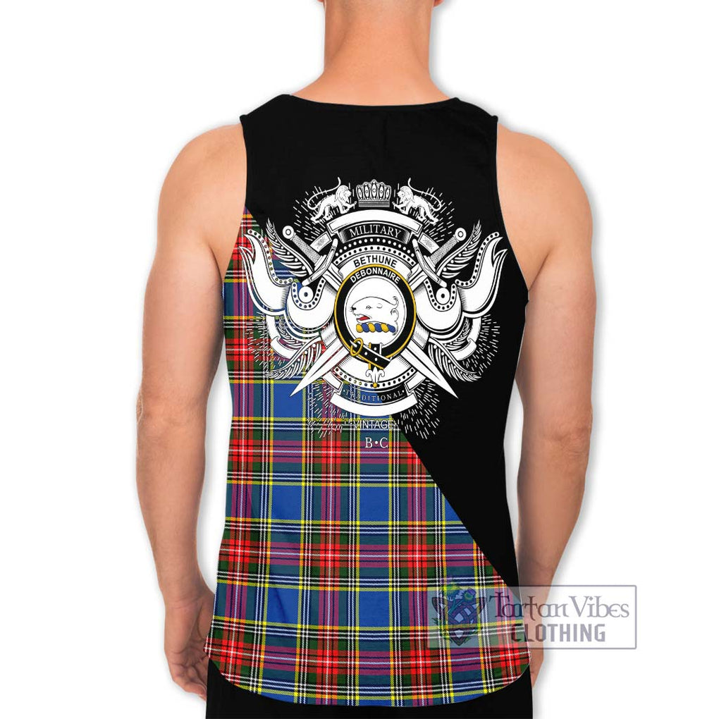 Bethune Tartan Men's Tank Top with Family Crest and Military Logo Style - Tartanvibesclothing Shop