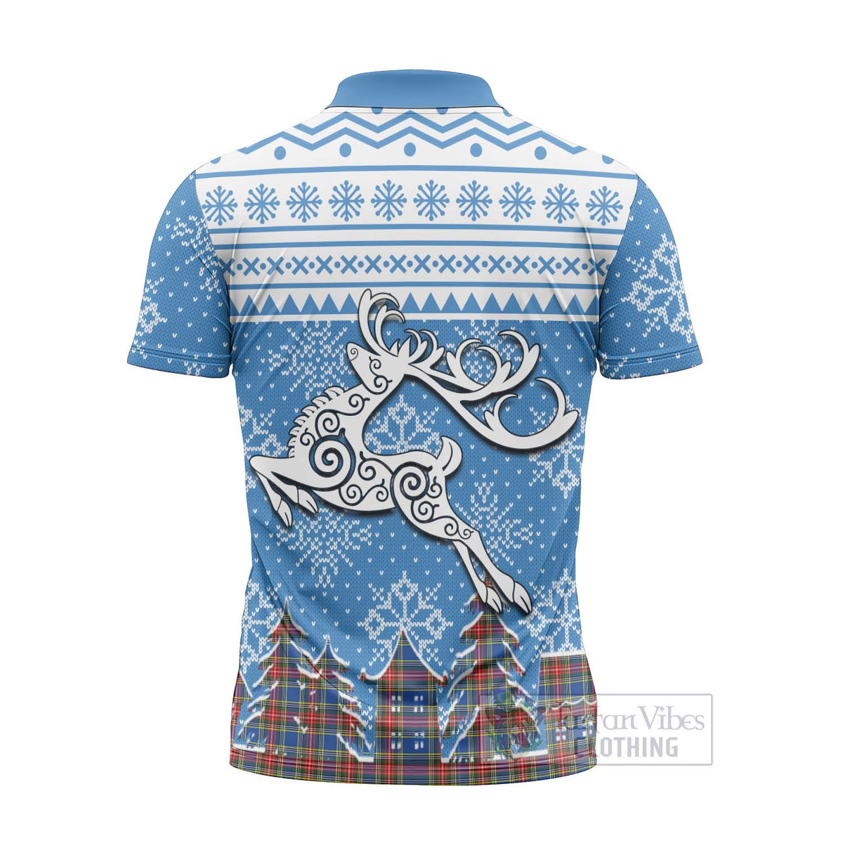 Bethune Clan Christmas Zipper Polo Shirt Celtic Reindeer Style - Tartan Vibes Clothing