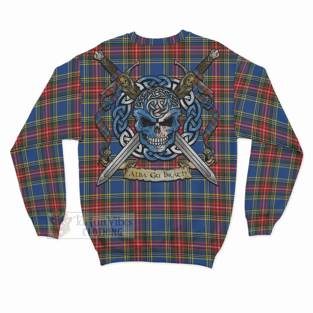 Tartan Vibes Clothing Bethune Tartan Sweatshirt with Family Crest Celtic Skull Style