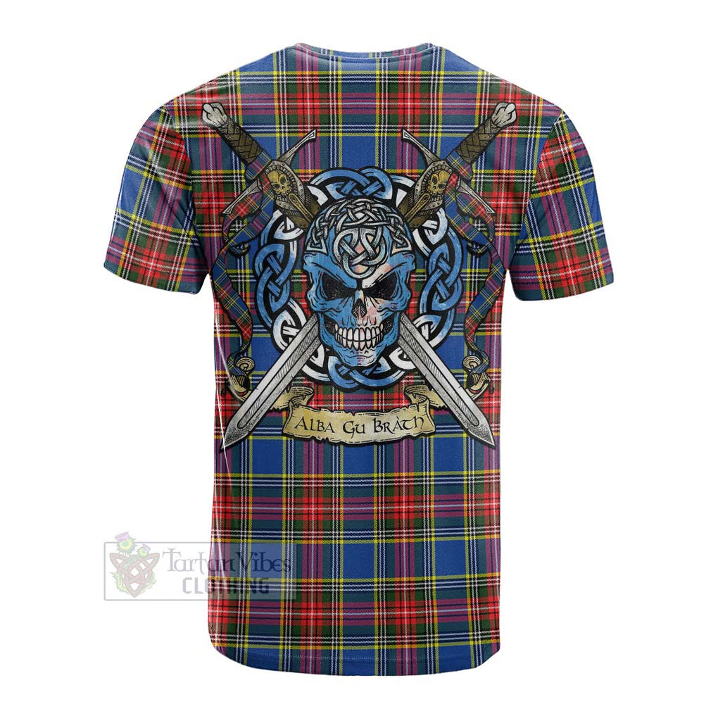 Tartan Vibes Clothing Bethune Tartan Cotton T-shirt with Family Crest Celtic Skull Style