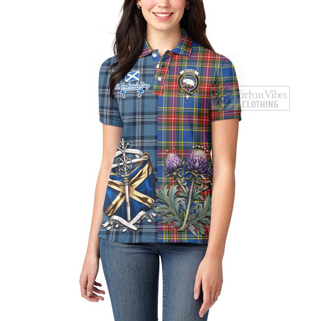 Tartan Vibes Clothing Bethune Tartan Women's Polo Shirt Happy St. Andrew's Day Half Tartan Style