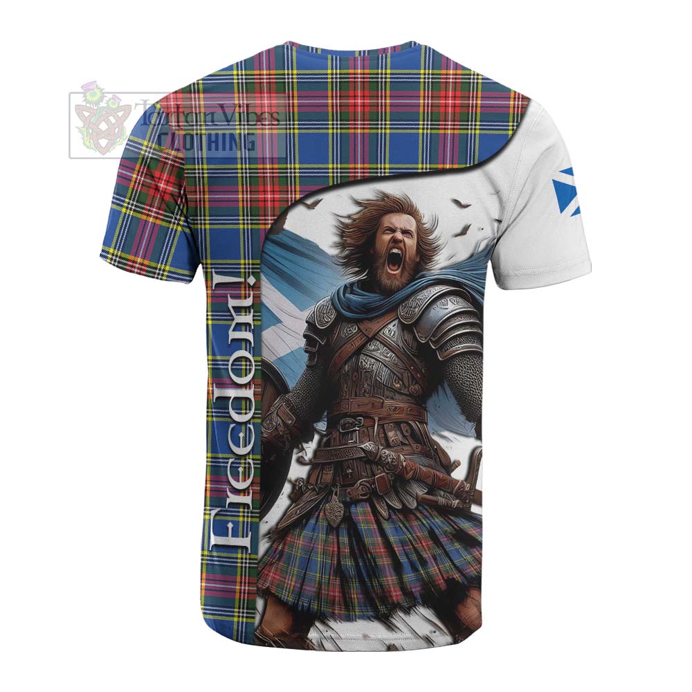 Tartan Vibes Clothing Bethune Crest Tartan Cotton T-shirt Inspired by the Freedom of Scottish Warrior