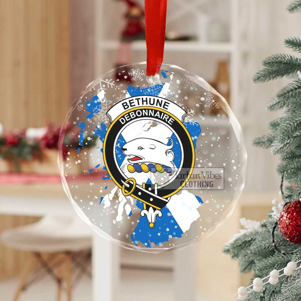 Tartan Vibes Clothing Bethune Clan Crest Christmas Glass Ornament with Scotland Map