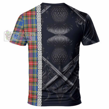 Bethune Tartan T-Shirt with Family Crest Cross Sword Thistle Celtic Vibes