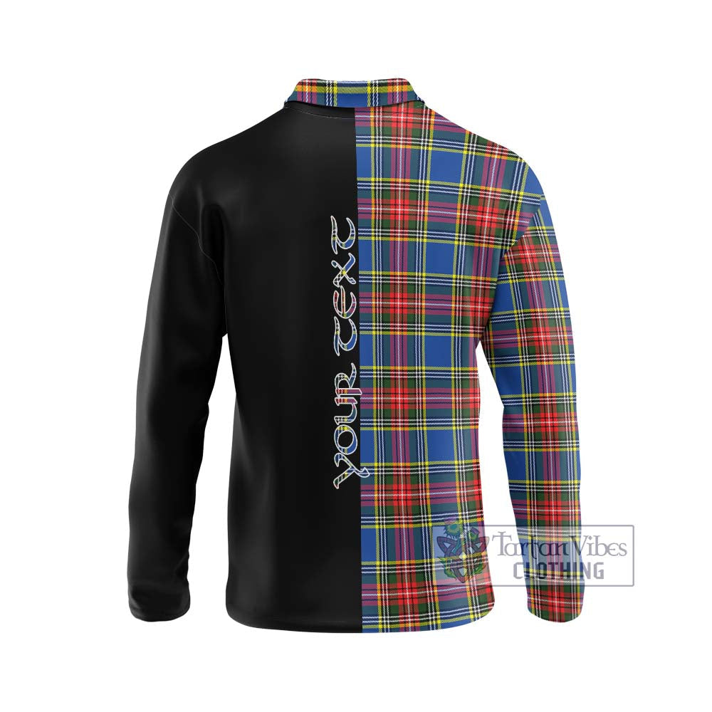 Bethune Tartan Long Sleeve Polo Shirt with Family Crest and Half Of Me Style - Tartanvibesclothing Shop