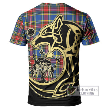 Bethune Tartan T-Shirt with Family Crest Celtic Wolf Style