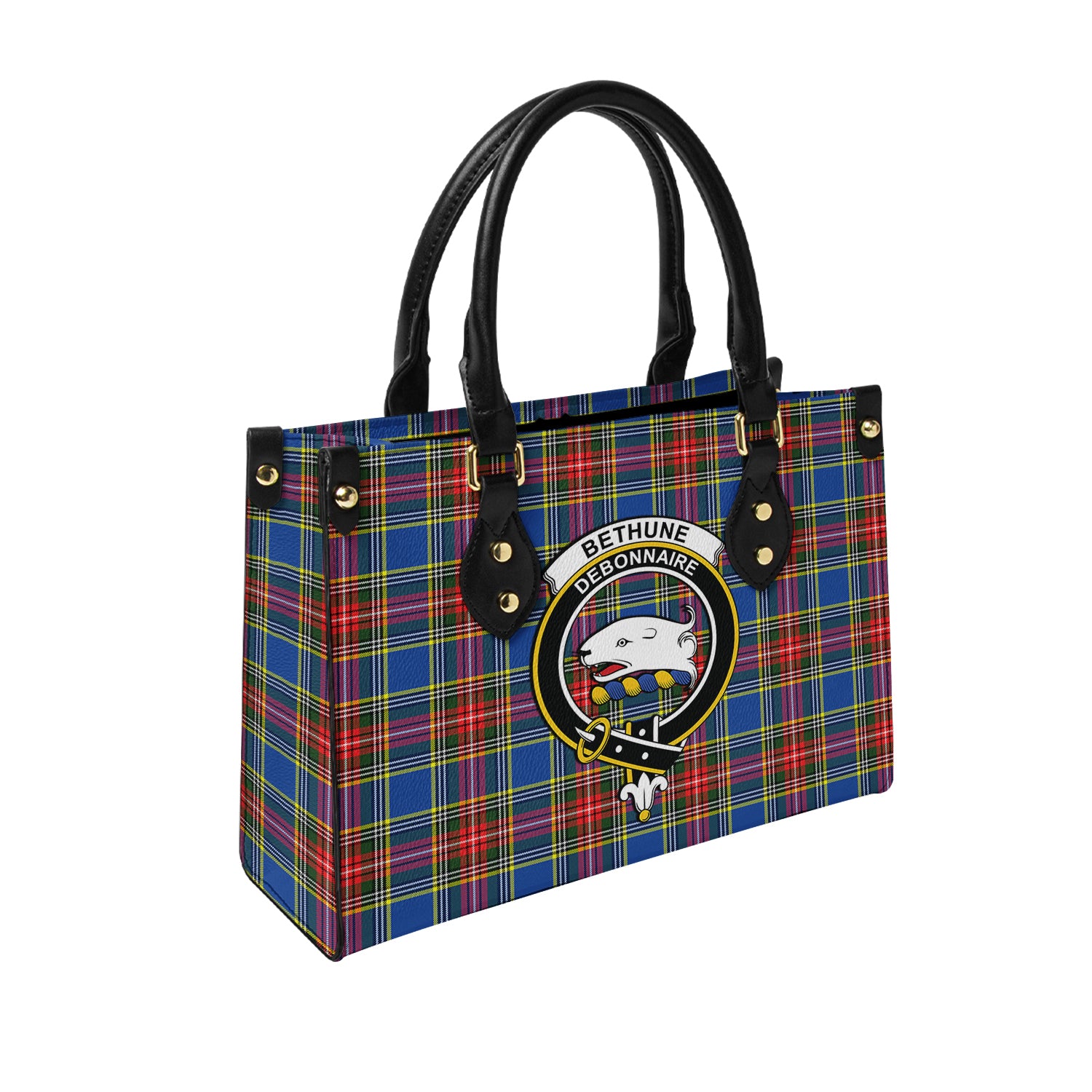 Bethune Tartan Leather Bag with Family Crest - Tartanvibesclothing