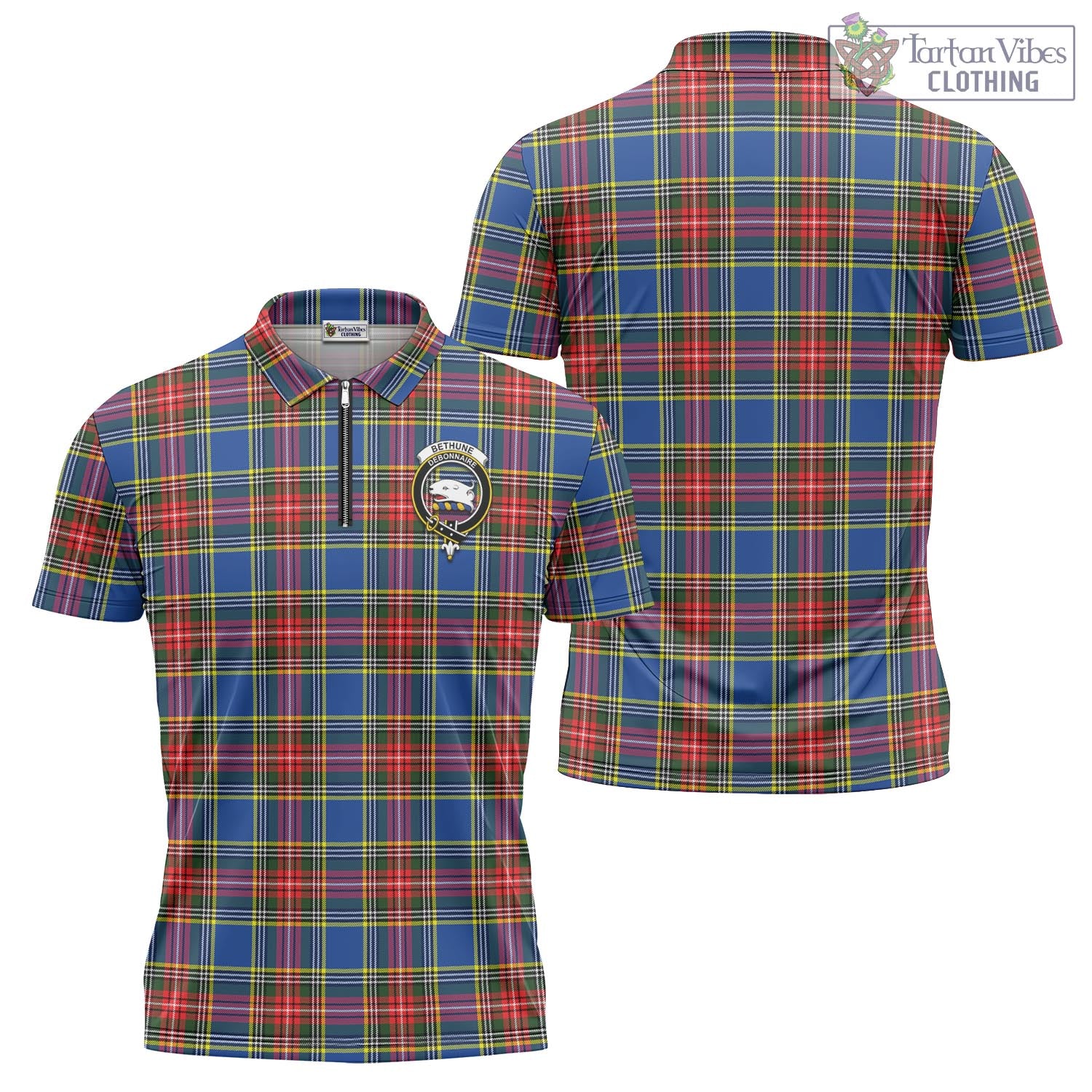 Tartan Vibes Clothing Bethune Tartan Zipper Polo Shirt with Family Crest