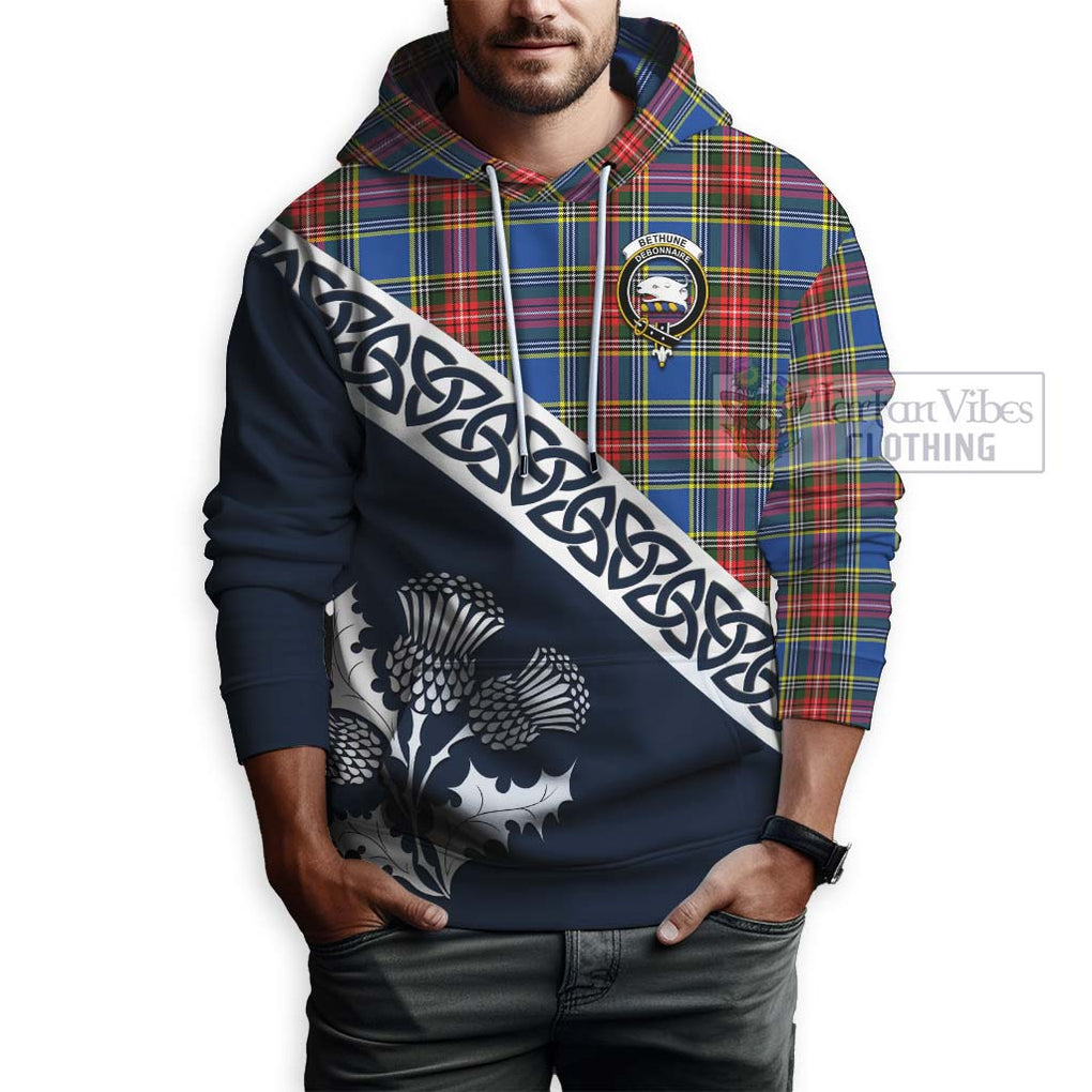 Tartan Vibes Clothing Bethune Tartan Hoodie Featuring Thistle and Scotland Map