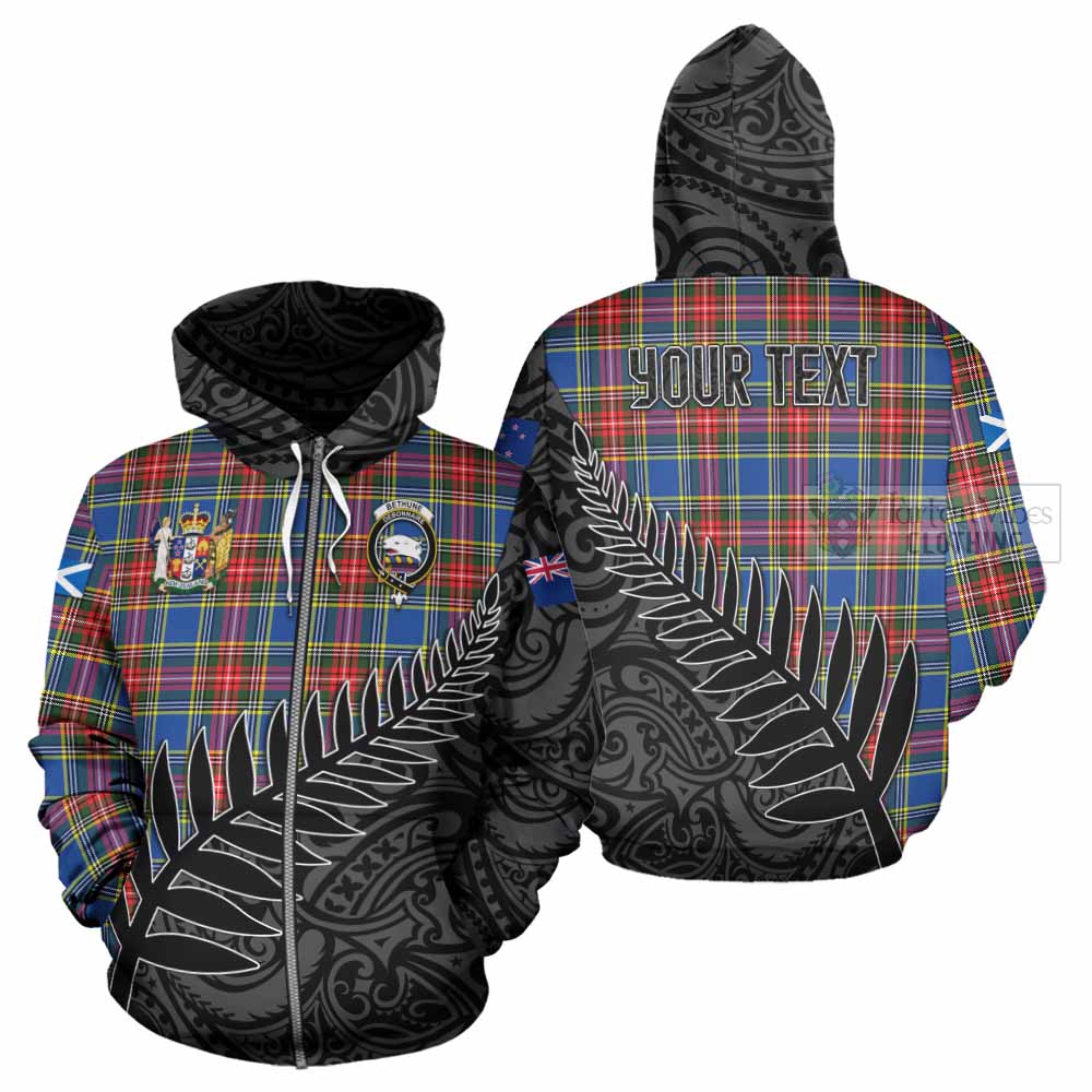 Tartan Vibes Clothing Bethune Crest Tartan Hoodie with New Zealand Silver Fern Half Style