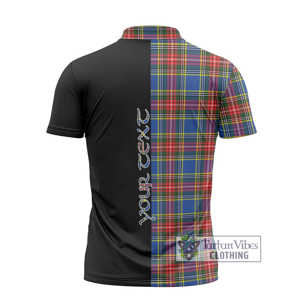 Bethune Tartan Zipper Polo Shirt with Family Crest and Half Of Me Style - Tartanvibesclothing Shop