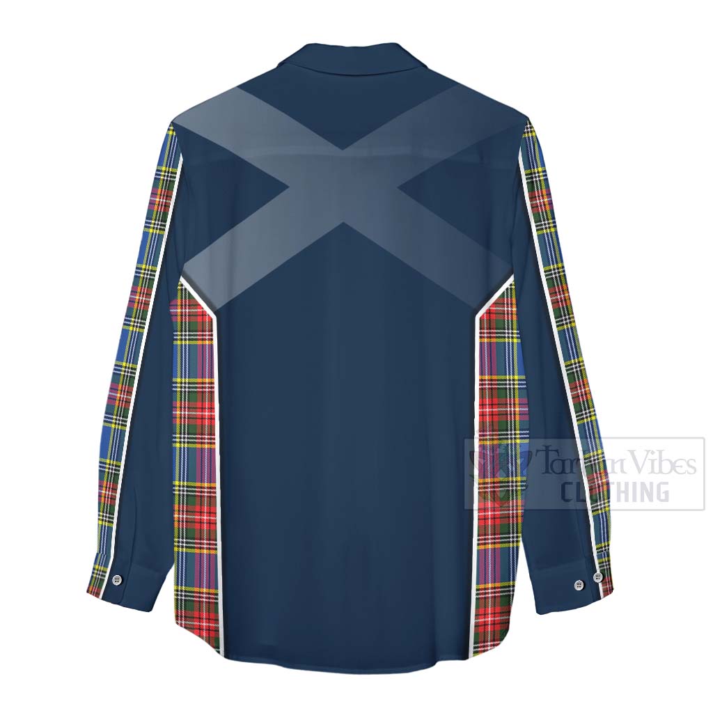 Tartan Vibes Clothing Bethune Tartan Women's Casual Shirt with Family Crest and Scottish Thistle Vibes Sport Style