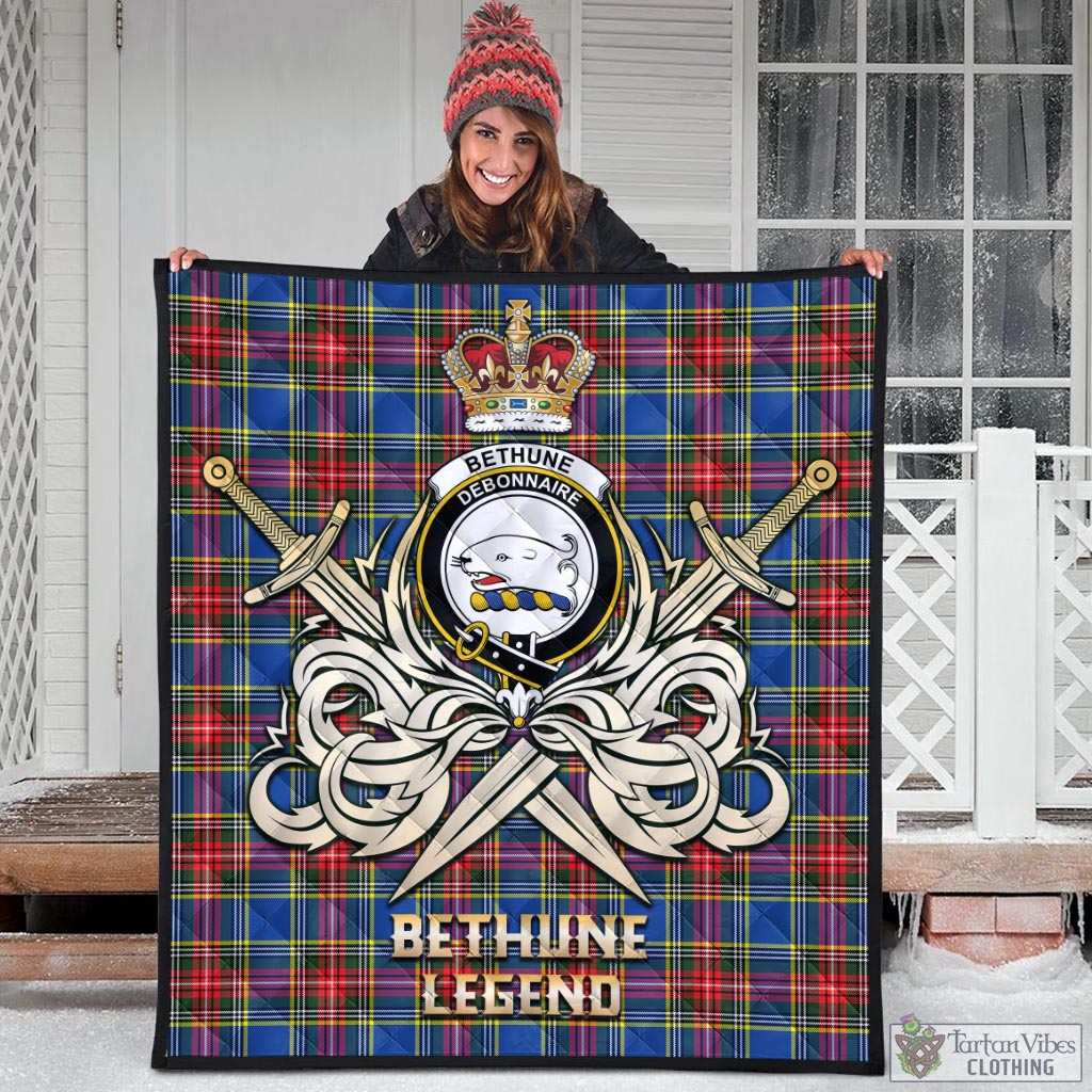 Tartan Vibes Clothing Bethune Tartan Quilt with Clan Crest and the Golden Sword of Courageous Legacy