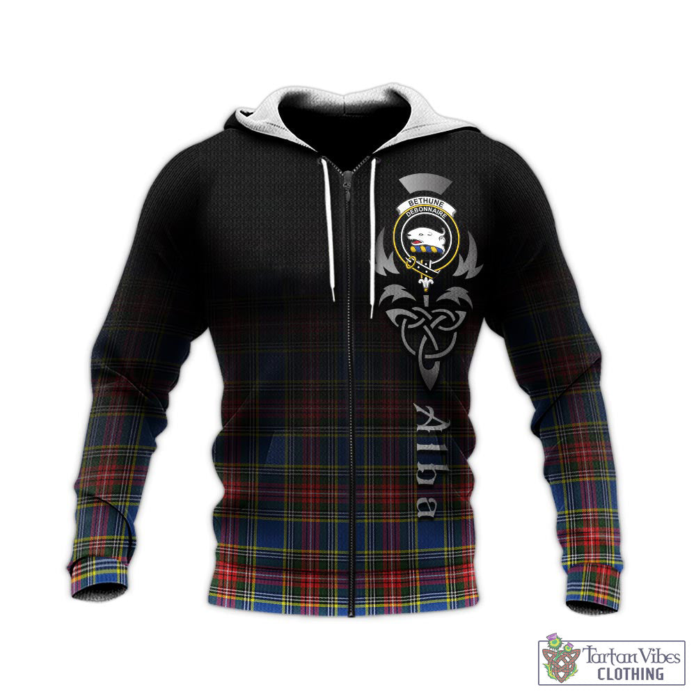 Tartan Vibes Clothing Bethune Tartan Knitted Hoodie Featuring Alba Gu Brath Family Crest Celtic Inspired