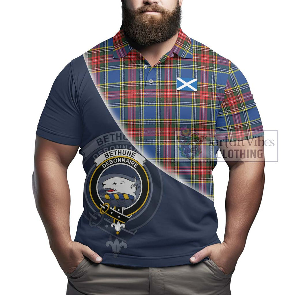 Bethune Tartan Polo Shirt with Personalised National Flag and Family Crest Half Style - Tartanvibesclothing Shop