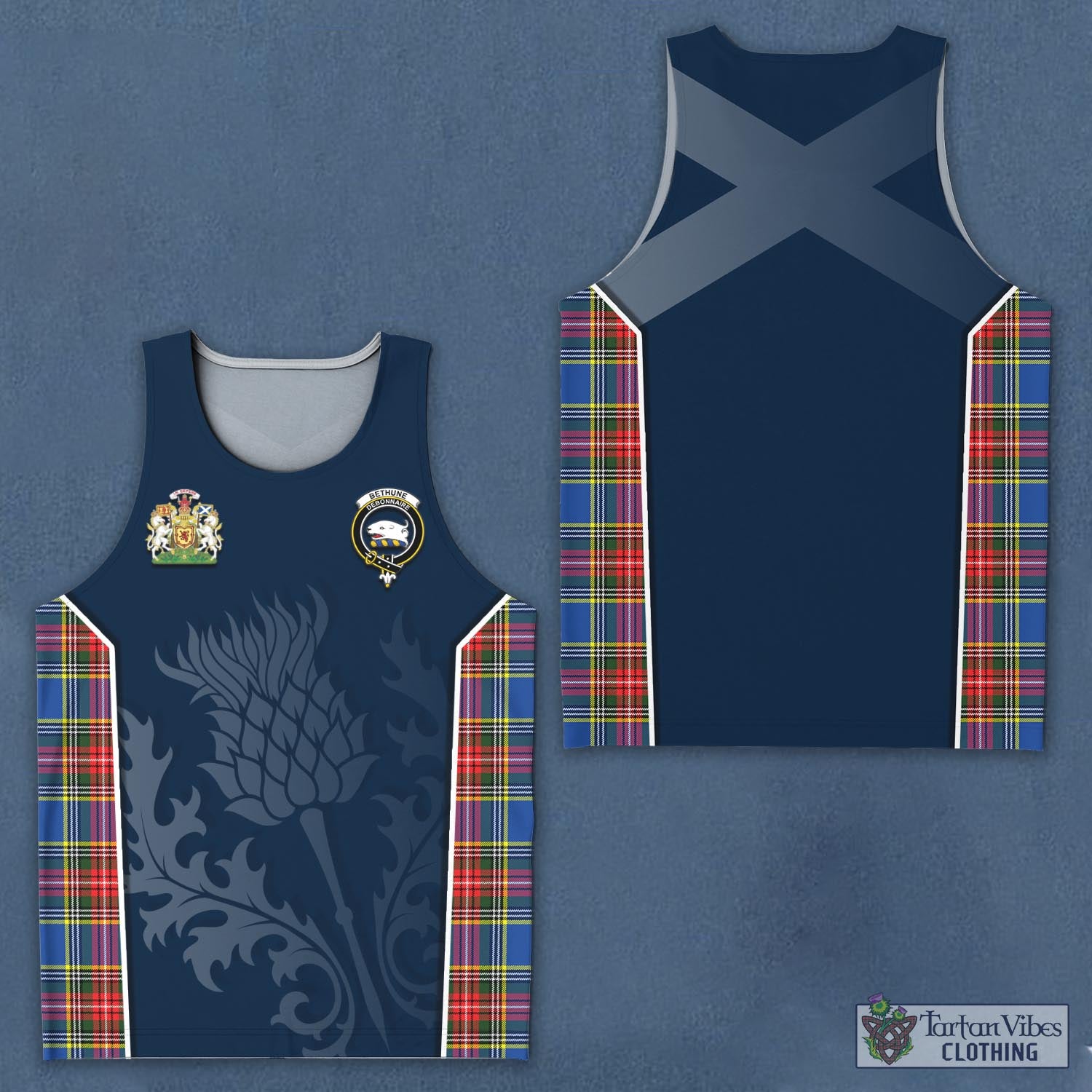 Tartan Vibes Clothing Bethune Tartan Men's Tanks Top with Family Crest and Scottish Thistle Vibes Sport Style