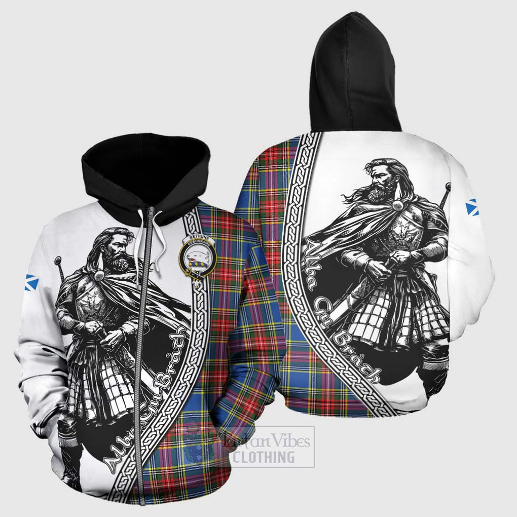 Tartan Vibes Clothing Bethune Tartan Clan Crest Hoodie with Highlander Warrior Celtic Style