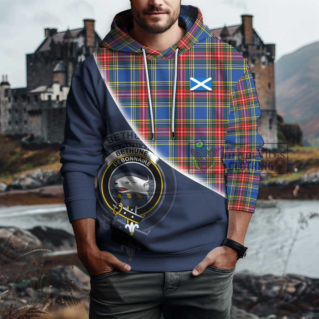 Bethune Tartan Hoodie with Personalised National Flag and Family Crest Half Style - Tartanvibesclothing Shop