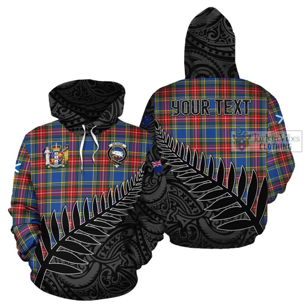 Tartan Vibes Clothing Bethune Crest Tartan Cotton Hoodie with New Zealand Silver Fern Half Style