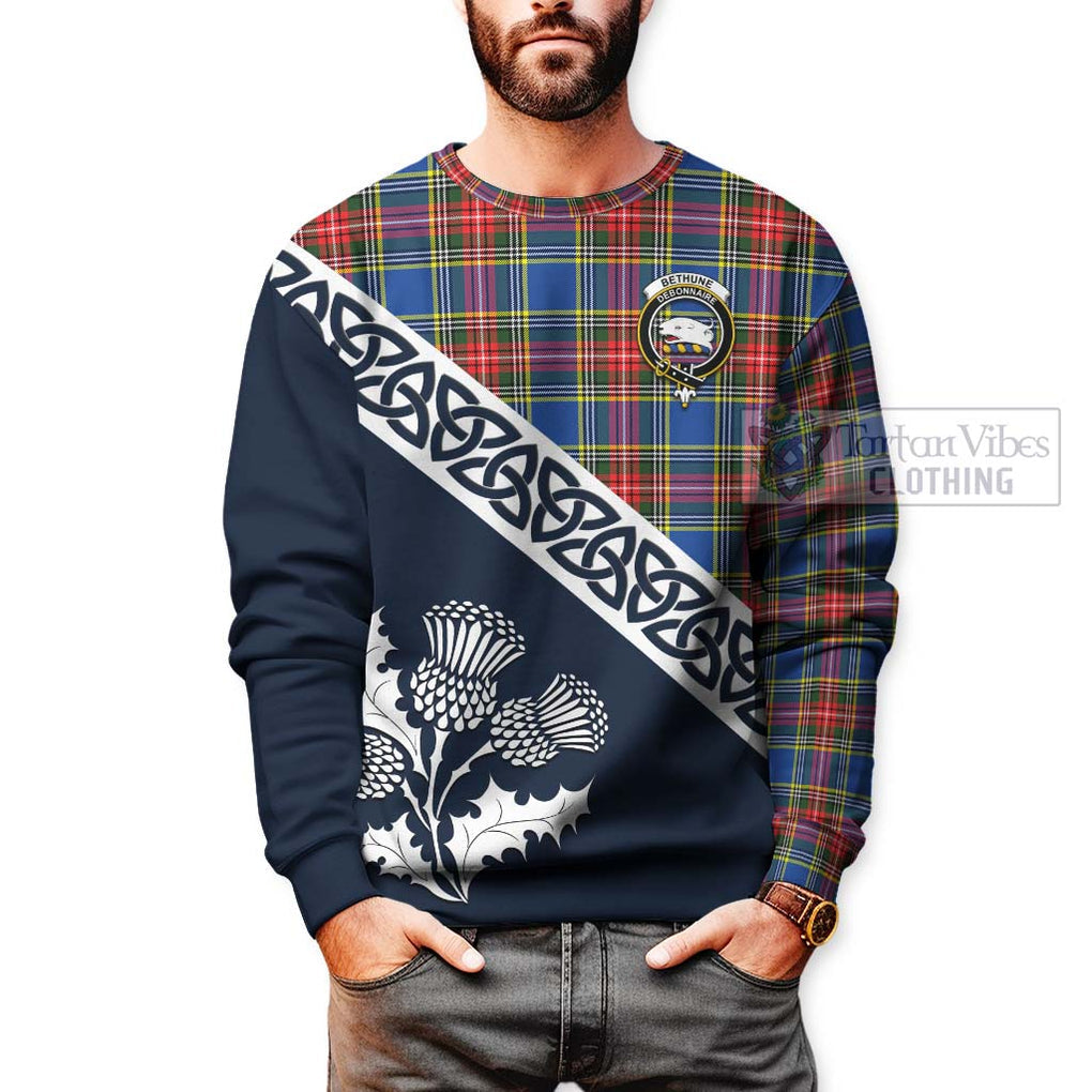 Tartan Vibes Clothing Bethune Tartan Sweatshirt Featuring Thistle and Scotland Map