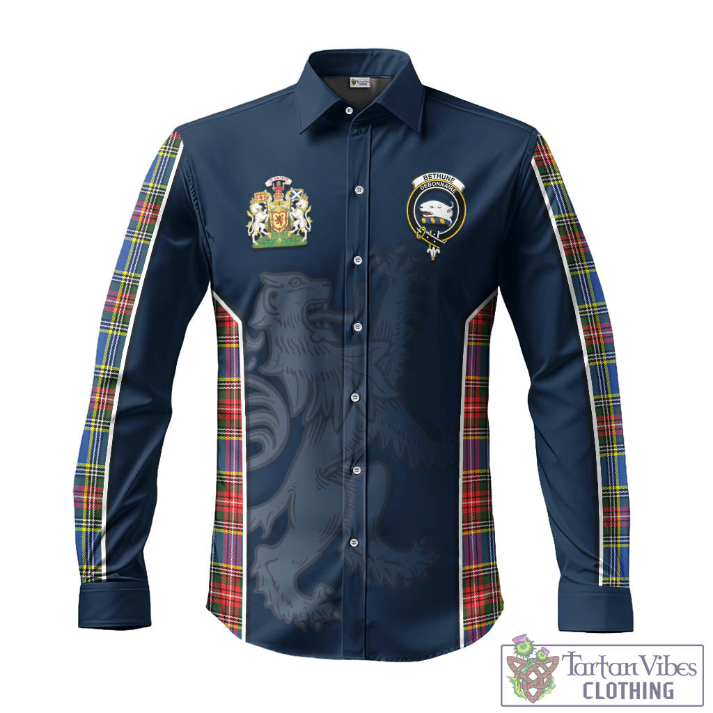 Tartan Vibes Clothing Bethune Tartan Long Sleeve Button Up Shirt with Family Crest and Lion Rampant Vibes Sport Style